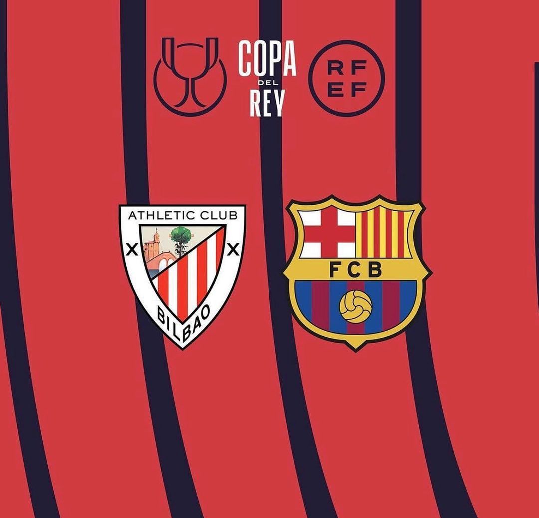 Athletic Club Bilbao logo beside FCB logo announcing their Copa del Rey match
