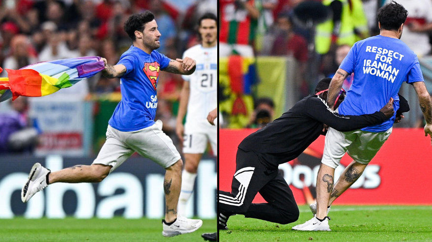 Man Invades Pitch During World Cup Match With A Rainbow Flag