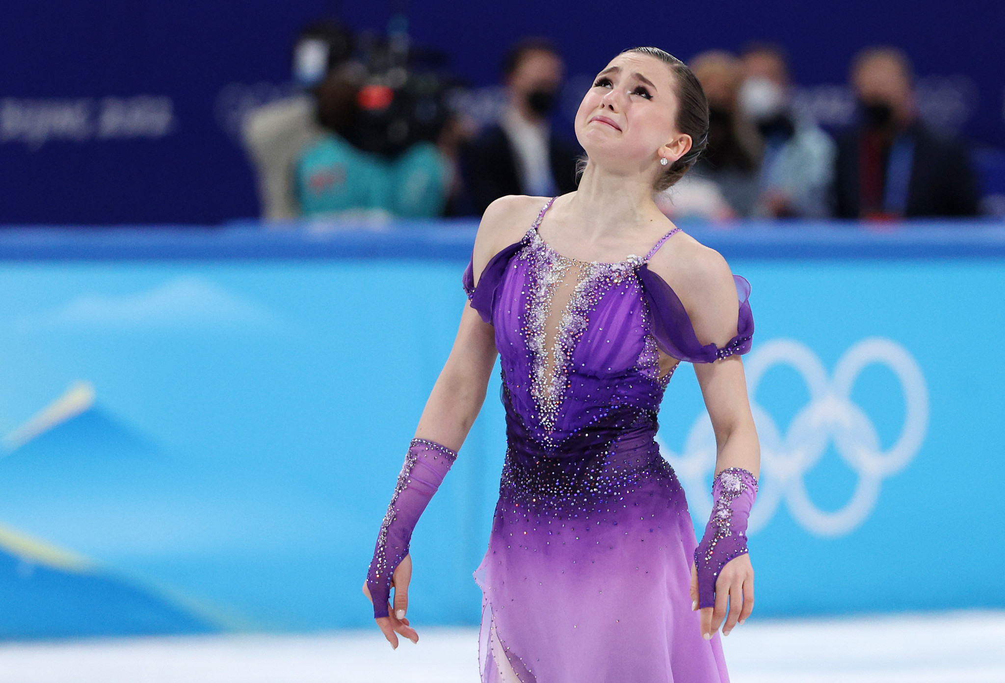 Kamila Valieva crying after her ice skating performance
