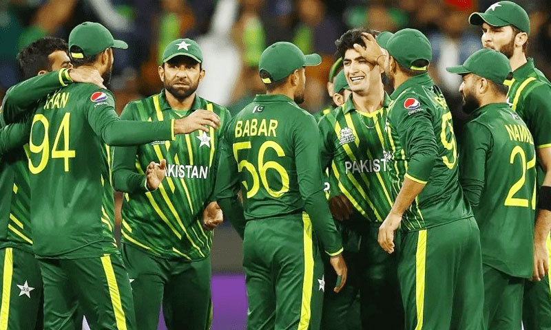 Cricket team in green kits celebrate victory