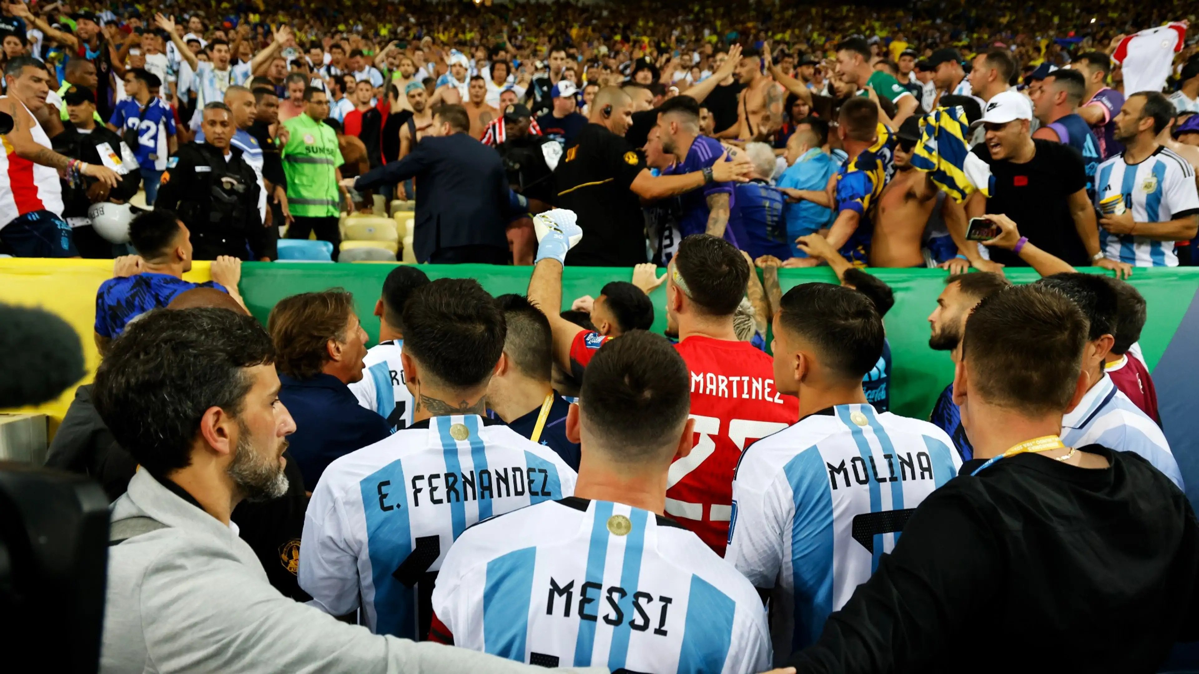 The Argentina players speaking to the fans