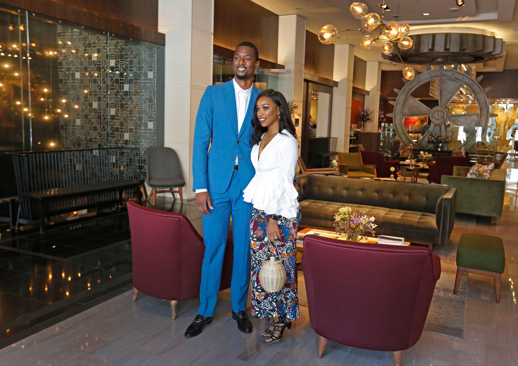 Harrison Barnes And Wife Brittany Standing Together'