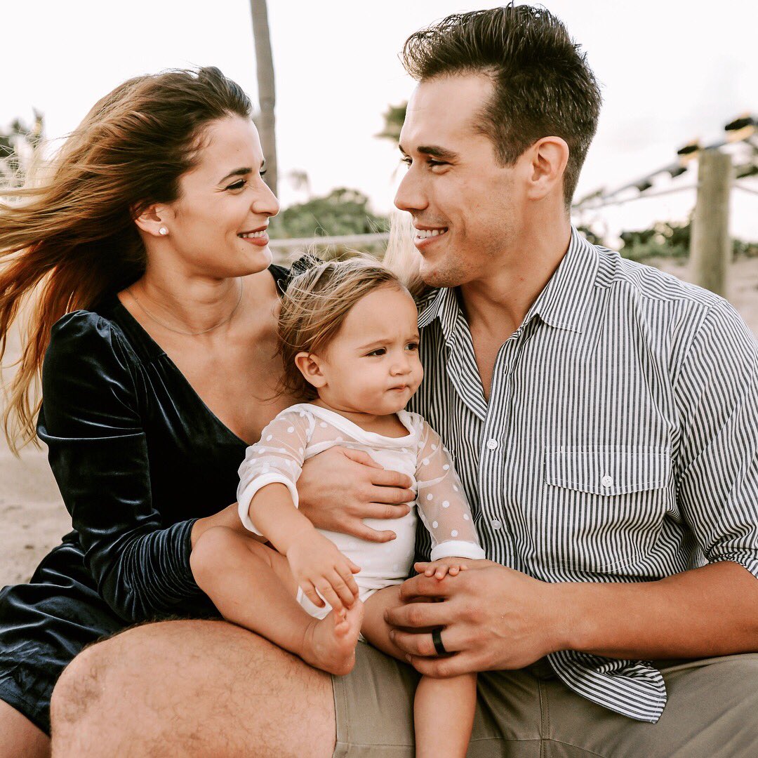 Brady Quinn And Alicia Quinn With Their Baby Sitting Together